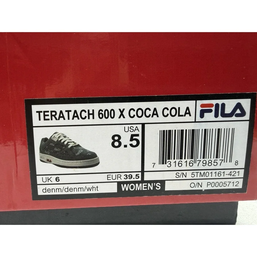 FILA Teratach 600 x Coca-Cola Denim Sneakers Women's 8.5 Blue‎ Logo Shoes